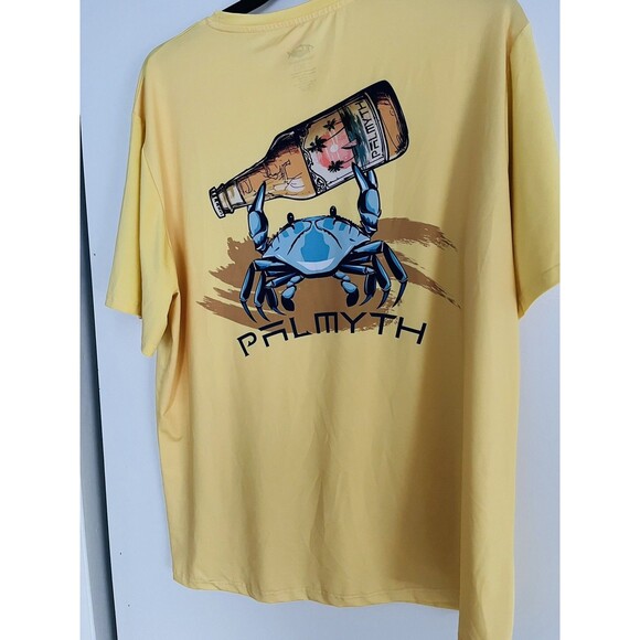 Men’s Palmyth Performance Short Sleeve T-Shirt XXL 2XL Yellow Fishing Crab Beer - Picture 2 of 7